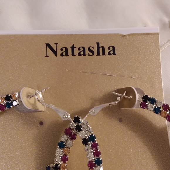 Silver Tone Hoop Dangle Pierce Earrings Natasha - Picture 3 of 6